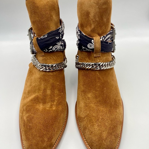 Amiri NIB suede cowboy bandana boots 43 1/2 in cognac - Picture 6 of 8
